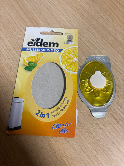308391 - Eidem 2 në 1 – Deodorant për koshin e mbeturinave me aromë agrumesh, që neutralizon aromat e pakëndshme dhe ofron freski afatgjatë deri në 5 javë, me aplikim të lehtë.