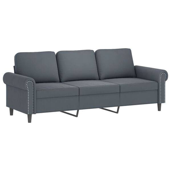 94101 - VidaXL Divan me 3 vende, gri e errët, 180 cm, kadife