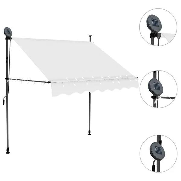 334474 - vidaXL Tendë Dielli me Hapje Manuale dhe Ndriçim LED 150 cm Ngjyrë Krem -