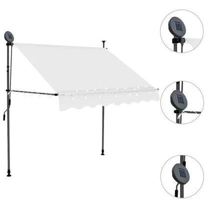334474 - vidaXL Tendë Dielli me Hapje Manuale dhe Ndriçim LED 150 cm Ngjyrë Krem -