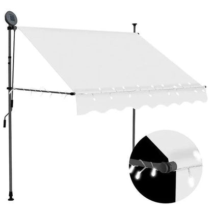 334474 - vidaXL Tendë Dielli me Hapje Manuale dhe Ndriçim LED 150 cm Ngjyrë Krem -