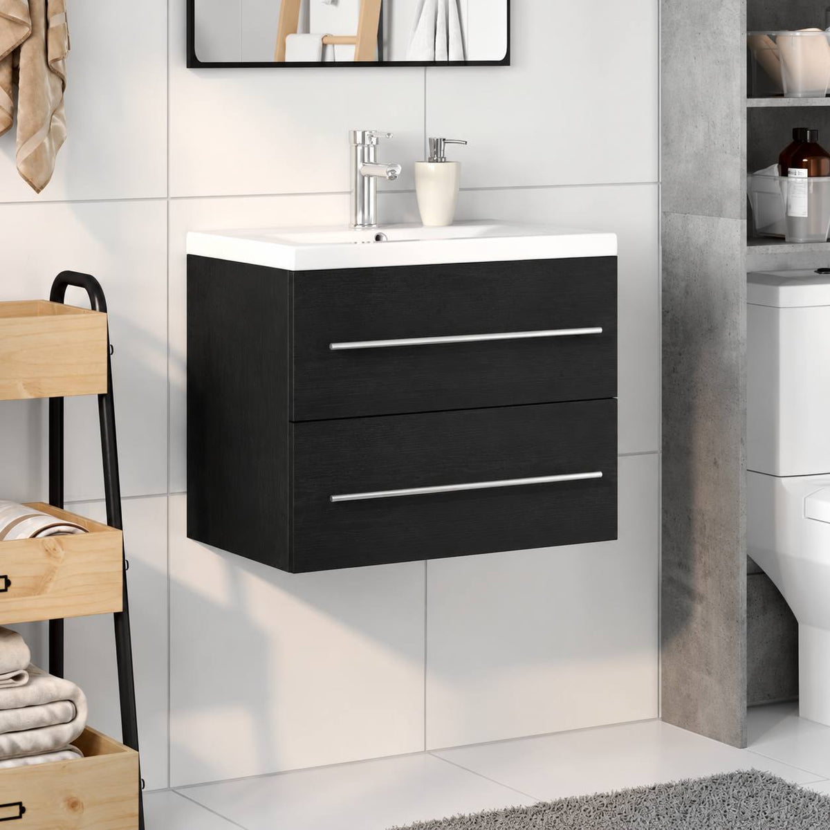 334370 - Dollap për Lavaman Banjoje 60x38,5x48 cm Ngjyrë e Zezë – Pa Lavaman.