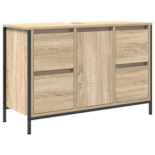 334365 - vidaXL Dollap për Lavaman Banjoje me Sirtarë 90x34,5x60 cm Ngjyrë Lisi Sonoma -