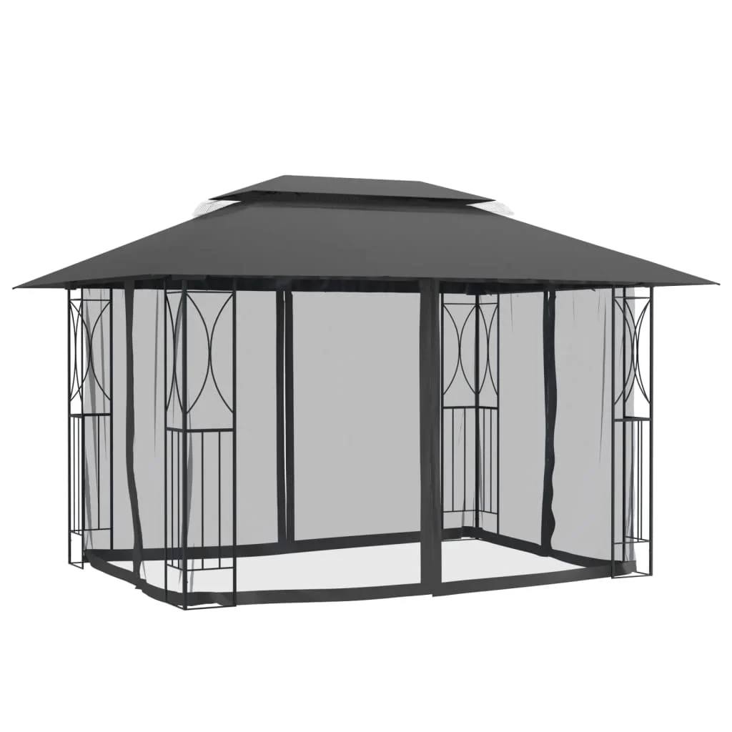 334326 - VidaXL Pavijon (Gazebo) me mure anësore, ngjyrë antracit, 400x300x270 cm, çelik