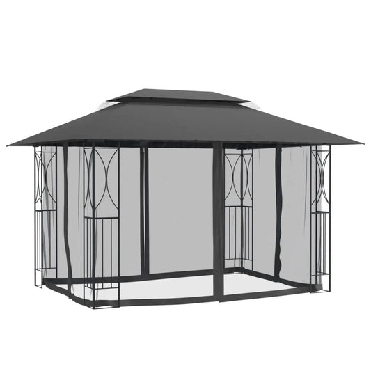 334326 - VidaXL Pavijon (Gazebo) me mure anësore, ngjyrë antracit, 400x300x270 cm, çelik