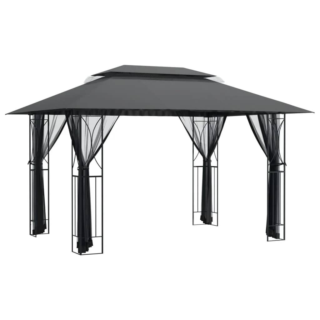 334326 - VidaXL Pavijon (Gazebo) me mure anësore, ngjyrë antracit, 400x300x270 cm, çelik