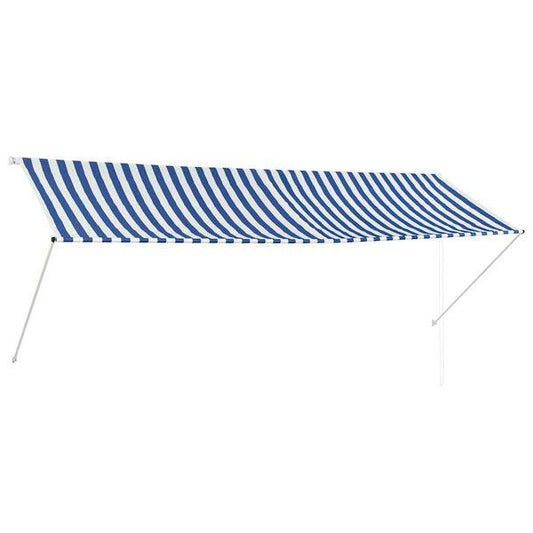 334392 - vidaXL Tendë Dielli e Zgjatshme 350x150 cm Ngjyrë Blu dhe e Bardhë -