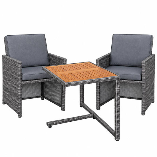334205 - vidaXL Set për Kopsht me Rattan Gri – 2 Karrige dhe 1 Tavolinë