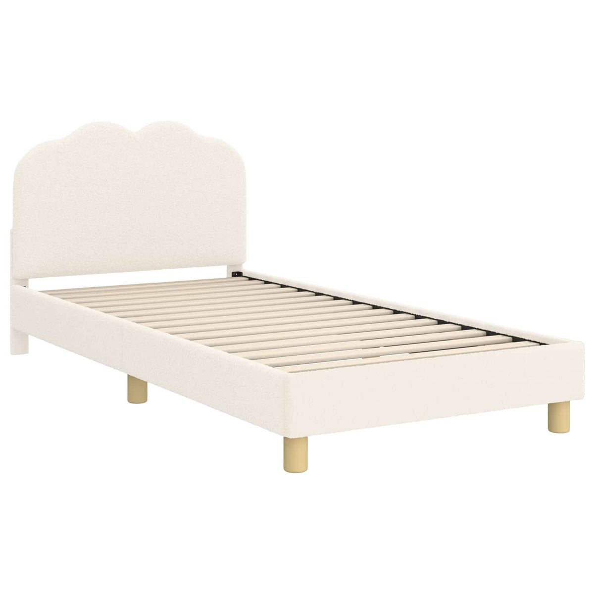 334165 - vidaXL Krevat për fëmijë me kornizë dhe mbështetëse koke, krem, 90 × 200 cm, pëlhurë bouclé
