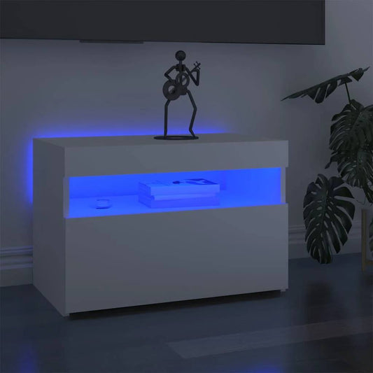 291194 - vidaXL Komodinë TV me drita LED, e bardhë, 60 × 35 × 40 cm