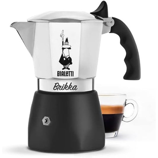 187317 - BIALETTI New Brikka 2023 - Aparat Kafeje për 2 filxhanë Espresso, jo i Përshtatshëm për Soba me Induksion, me Dorezë Kundër Djegies, ਍izajn Elegant, Materiali: Alumin