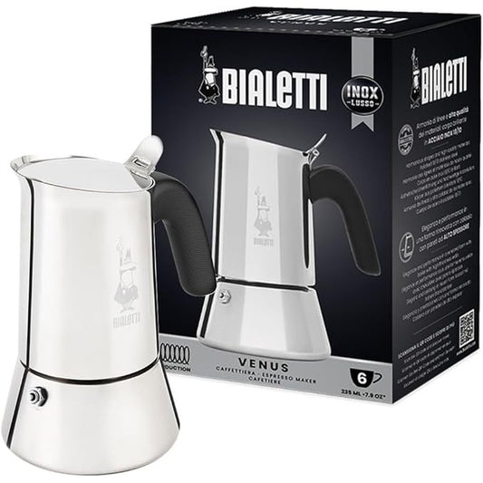 146779 - BIALETTI New Venus Aparat Kafeje për Induksion, 6 Filxhanë (235 ml), Materiali Çelik 18/10, Argjend, Madhësi ‎13 x 11 x 21.5 cm, Pesha 540 gram