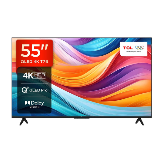 123396 - TCL 55T7B, TV QLED 55”, 4K Ultra HD, Google TV (Dolby Vision & Atmos, Kontrolli i Zërit pa Dore, i Përputhshëm me Asistentin Google & Alexa), Përparë e Lëmuar me Titan