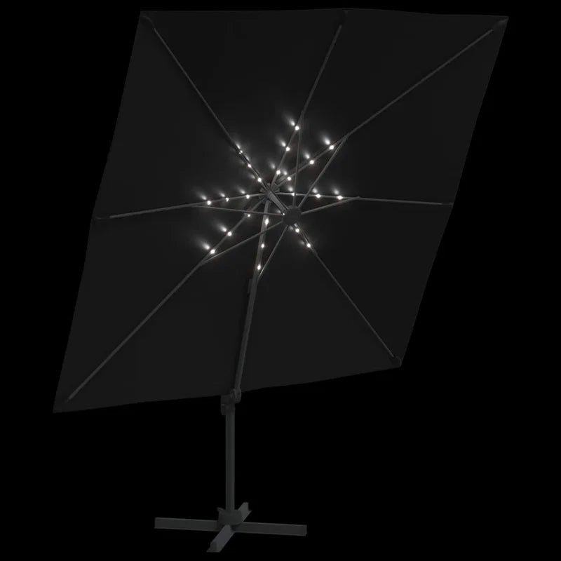270090 - vidaXL Ombrellë Cantilever me LED – 400 cm, Kornizë Alumini, Pëlhurë e Zezë