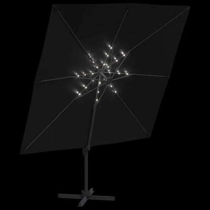 270090 - vidaXL Ombrellë Cantilever me LED – 400 cm, Kornizë Alumini, Pëlhurë e Zezë