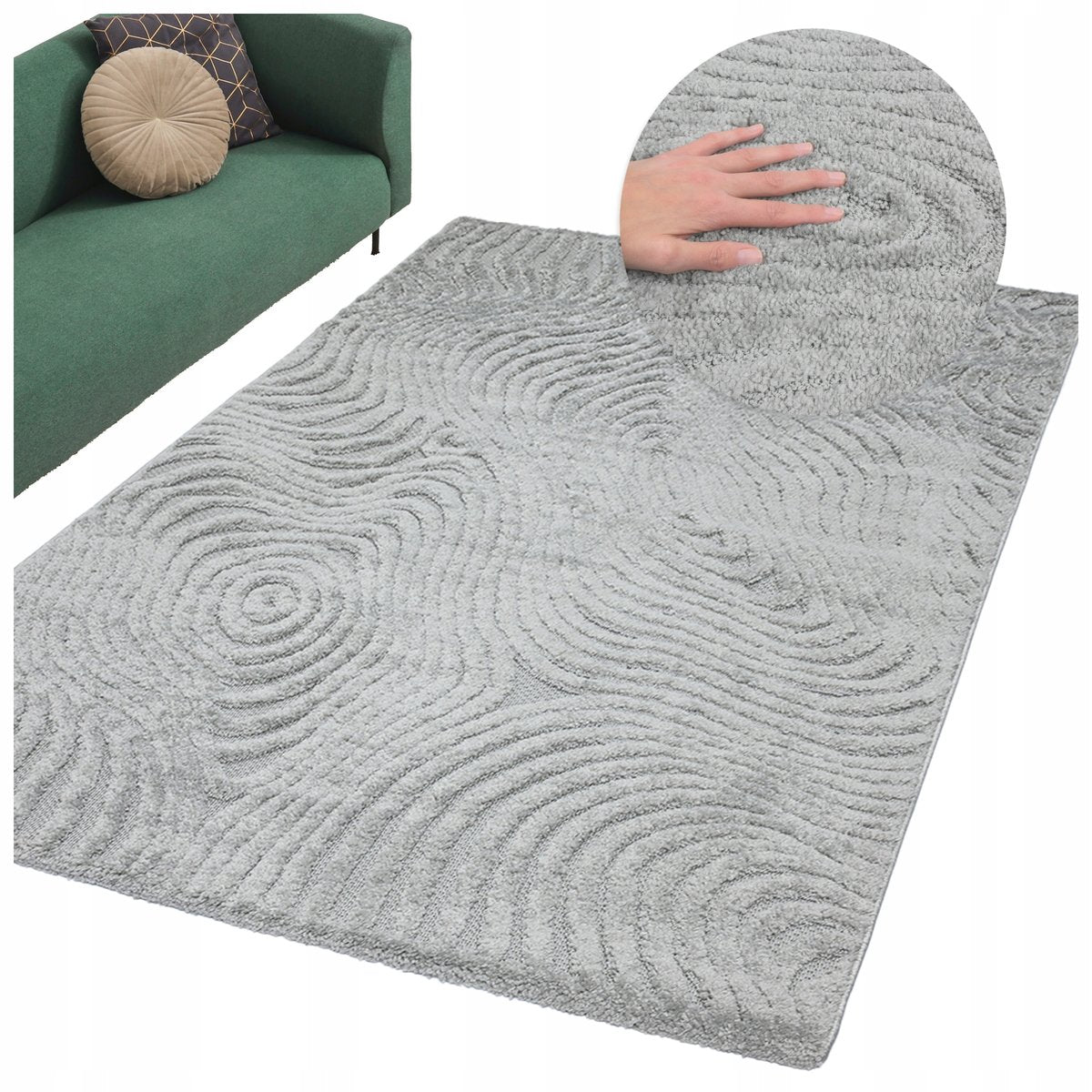244612 - Qilim Modern për Sallon 200 × 300 cm, Dizajn 3D Boho, Gri