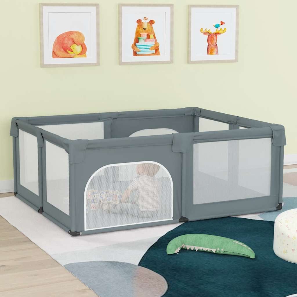 265001 - VIDAXL Karrige për Bebe me 2 Dyer, Pëlhurë Oxford Gri e Çelët