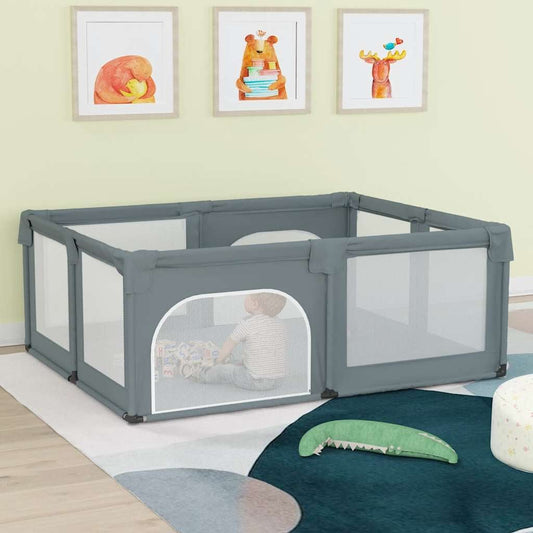 265001 - VIDAXL Karrige për Bebe me 2 Dyer, Pëlhurë Oxford Gri e Çelët