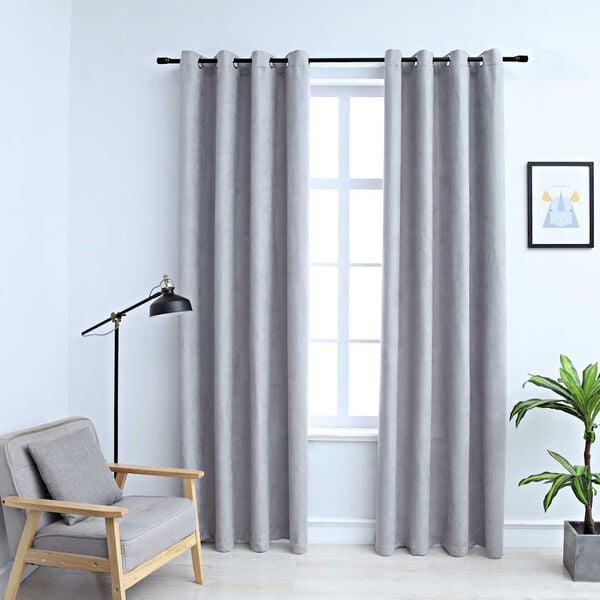 334001 - Perde errësuese vidaXL me unaza metalike, 2 copë, gri, 140x245 cm