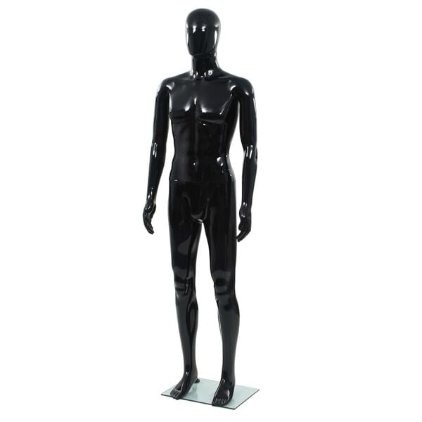 291017 - VIDA XL Manekin Mashkullor me Trup të Plotë me Bazë Qelqi, E Zezë me Shkëlqim 185 cm