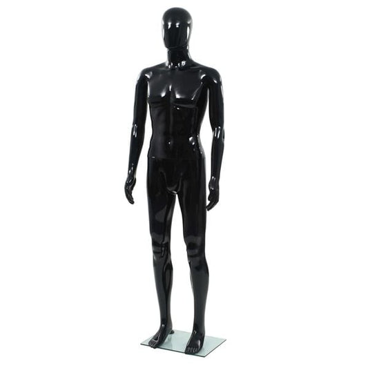 291017 - VIDA XL Manekin Mashkullor me Trup të Plotë me Bazë Qelqi, E Zezë me Shkëlqim 185 cm