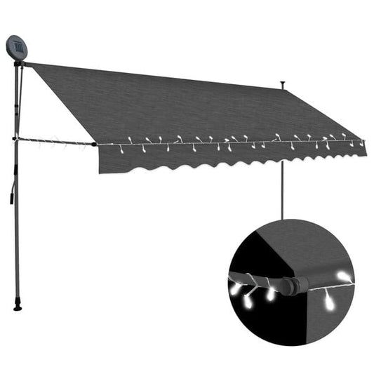333112 - VidaXL Tendë e tërheqshme manuale me LED 350 cm antracit