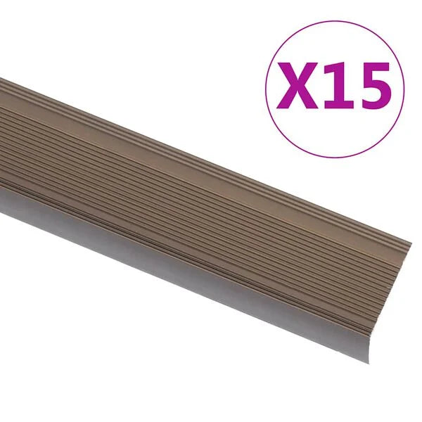280294 - vidaXL Profile për Shkallë në Formë L, 15 Copë, 90 cm, Alumini, Kafe
