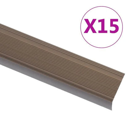 280294 - vidaXL Profile për Shkallë në Formë L, 15 Copë, 90 cm, Alumini, Kafe