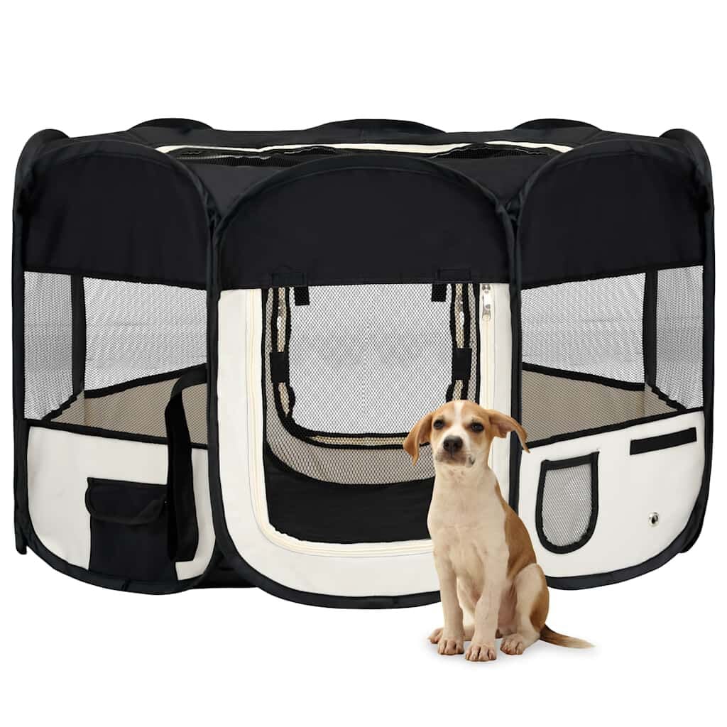 265046 - VIDA XL Lojëra për qen të palosshme me cantë mbajtëse 125x125x61 cm e zezë