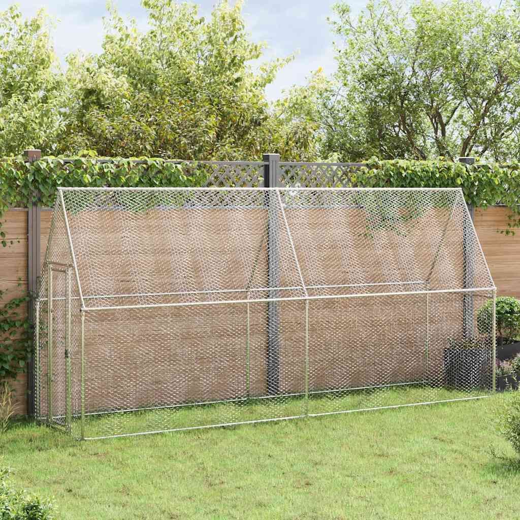 265053 - VIDAXL Kafaz për Pula, Ngjyrë Argjendi 400x100x190 cm, Çelik i Galvanizuar