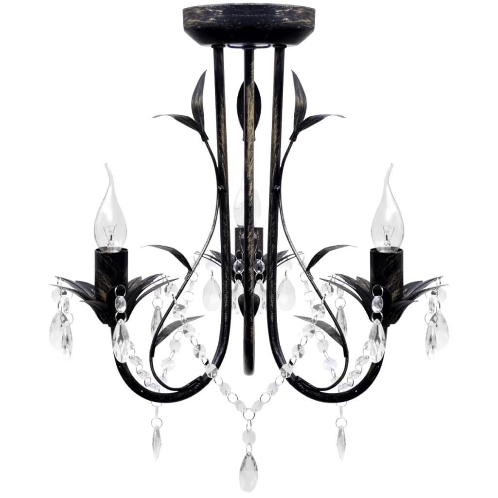 265058 - Llambadar metalik i zi në stilin Art Nouveau me rruaza kristali, 3 llamba E14