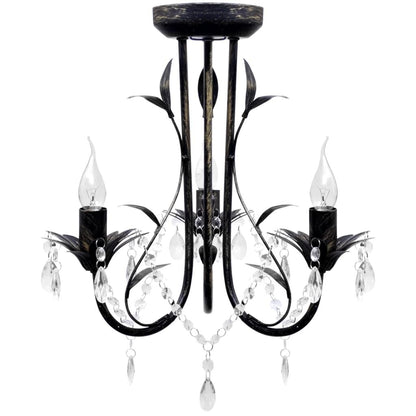 265058 - Llambadar metalik i zi në stilin Art Nouveau me rruaza kristali, 3 llamba E14