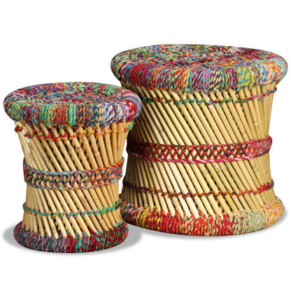 265062 - VIDA XL Karrige me Detaje Chindi, 2 copë, Bambu Shumëngjyrëshe