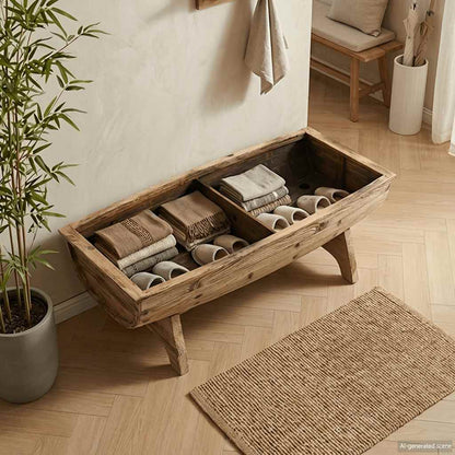 265107 - vidaXL Stol me Hapësirë Ruajtjeje 103×51×44 cm – Dru Masiv dhe Pëlhurë