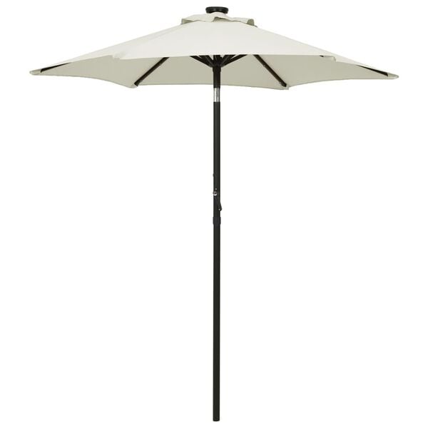 334075 - VIDAXL Çadër dielli për kopsht me drita LED, ngjyrë rëre, alumini 200x211 cm