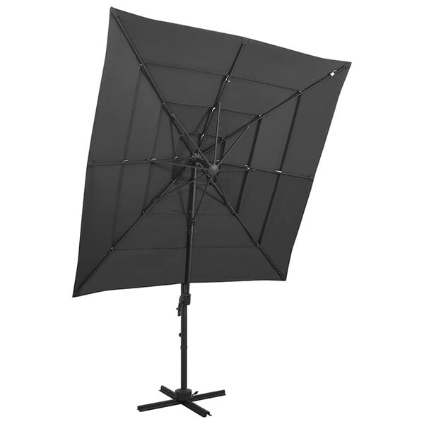 291085 - VIDAXL Çadër Dielli për Kopsht me 4 Kate dhe Shtyllë Alumini, Ngjyrë Antraciti 250x250 cm