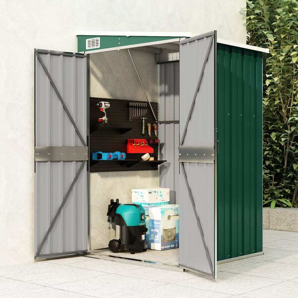 244408 - VIDA XL Kasolle Kopshti e Montuar në Mur, Ngjyrë Jeshile 118x100x178 cm, Çelik i Galvanizuar