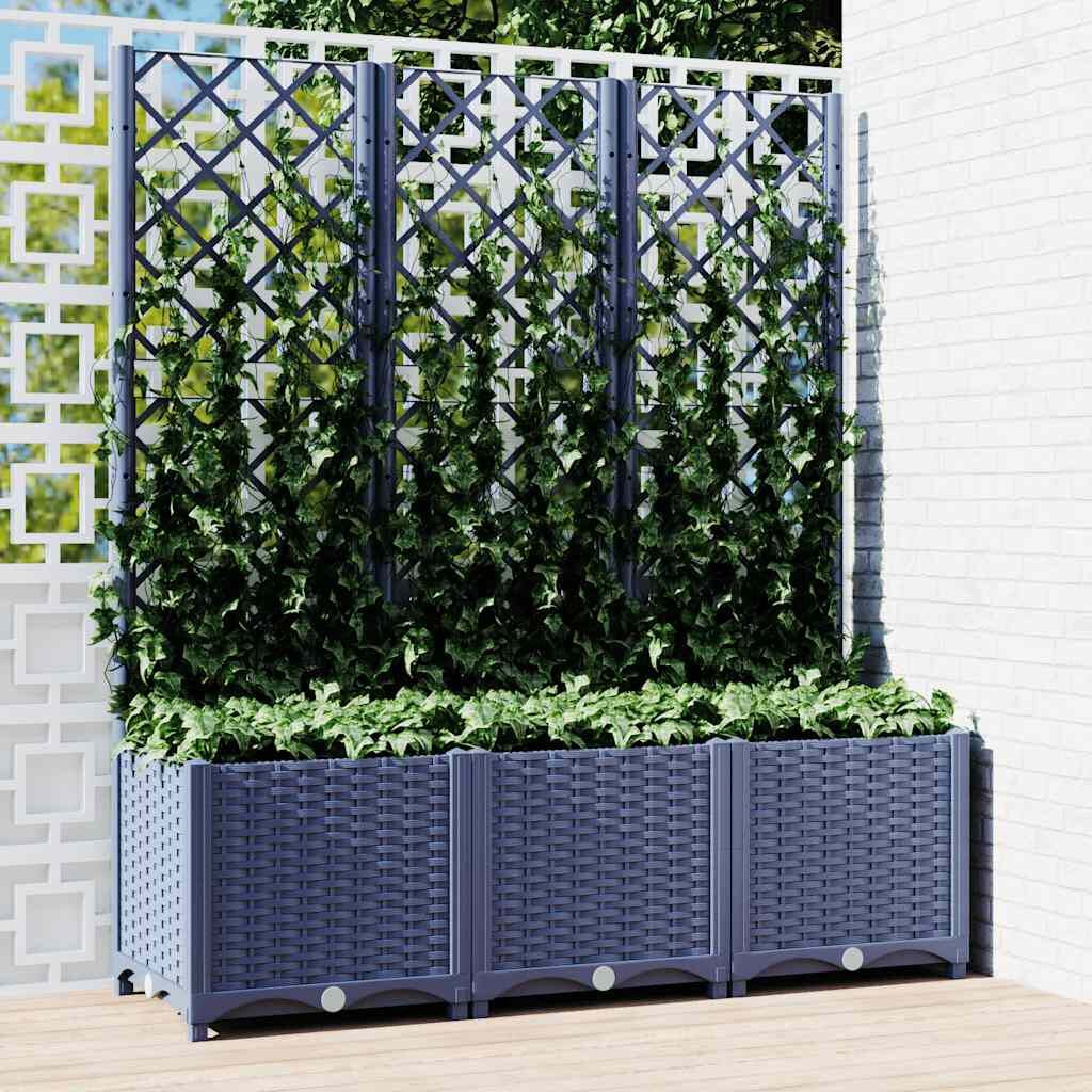 280129 - VIDAXL Vazo kopshti me rrjetë gri blu 120x40x136 cm, PP