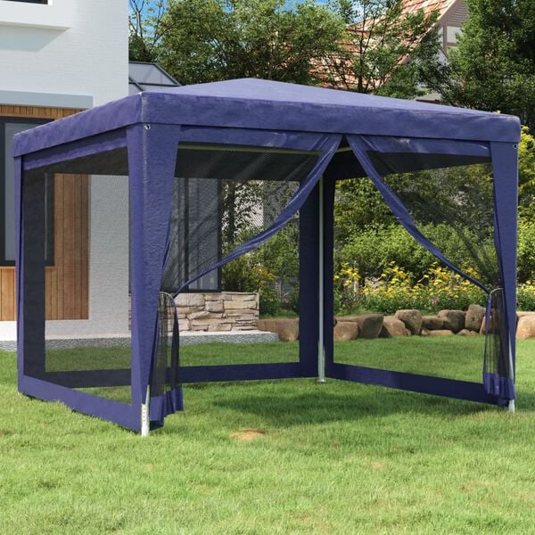 291122 - VIDAXL Tendë për festa me 4 mure anësore rrjetë, ngjyrë blu HDPE 3x3 m