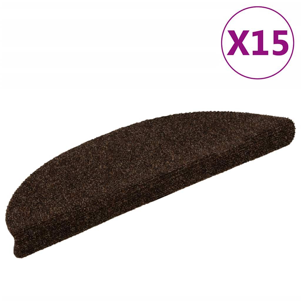 280147 - VIDAXL Tapete Shkallësh Vetëngjitëse 15 copë 56x17x3 cm Kafe Gjysmë e Rrumbullakët