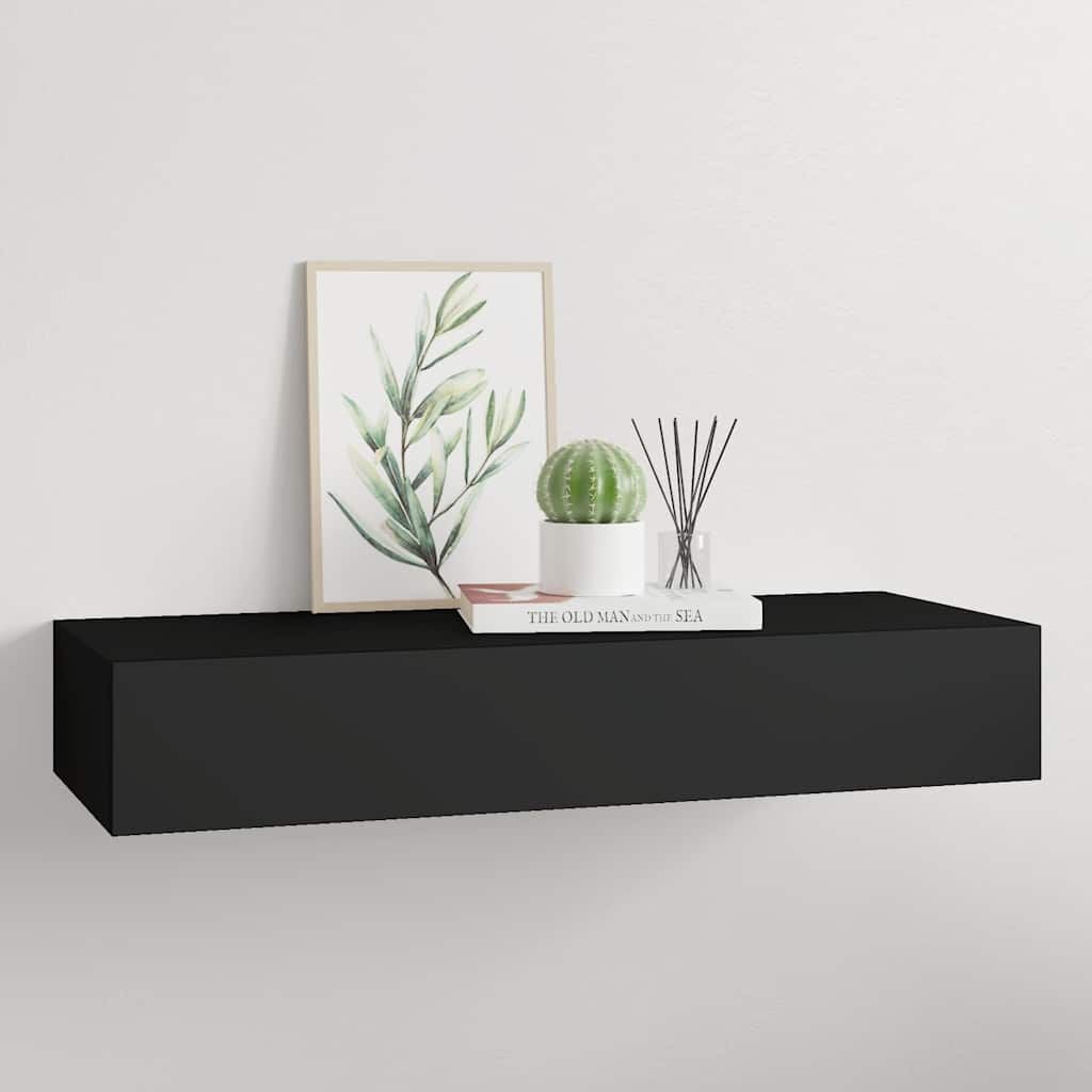 280151 - VIDAXL Raft sirtari i montuar në mur, ngjyrë e zezë 60x23,5x10 cm, MDF