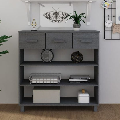 291149 - VIDA XL Tavolinë Konsole "HAMAR" Gri e Errët 90x35x90 cm Dru Masiv Pishe