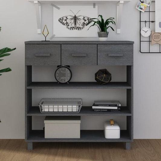 291149 - VIDA XL Tavolinë Konsole "HAMAR" Gri e Errët 90x35x90 cm Dru Masiv Pishe