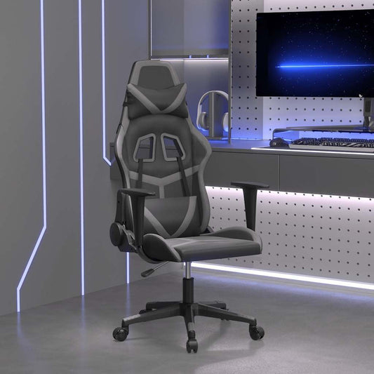 280165 - VIDA XL Karrige masazhi për lojëra, lëkurë artificiale e zezë dhe gri