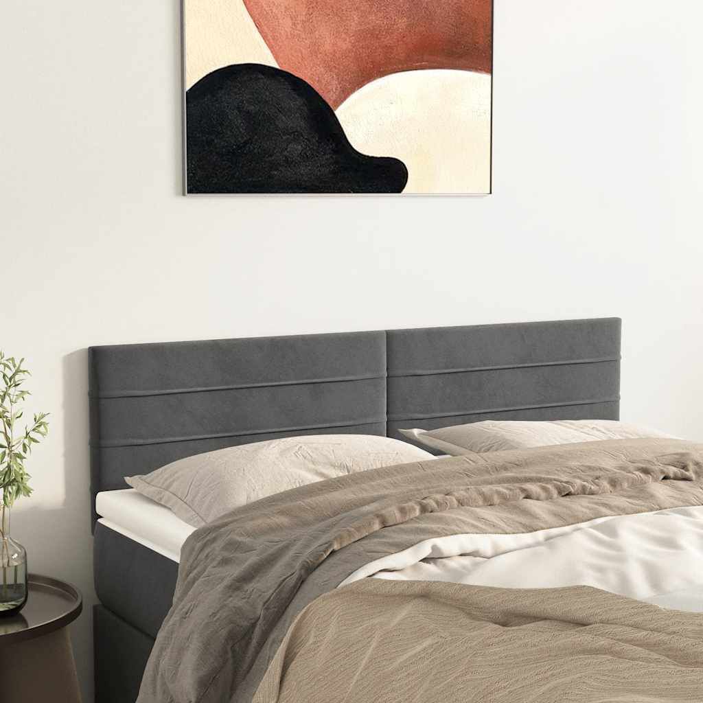 265162 - VIDA XL Kokë shtrati Gri e errët 144x5x78/88 cm Kadife