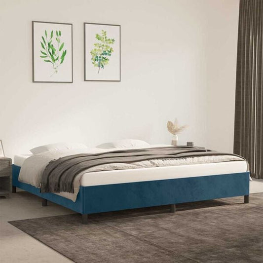 291165 - VIDAXL Kornizë shtrati pa dyshek, blu e errët 200x200 cm, kadife