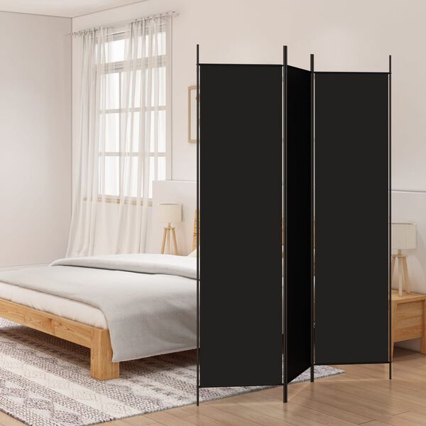244522 - VIDA XL Ndarës Dhome me 3 Panele, Ngjyrë e Zezë 150x200 cm, Pëlhurë