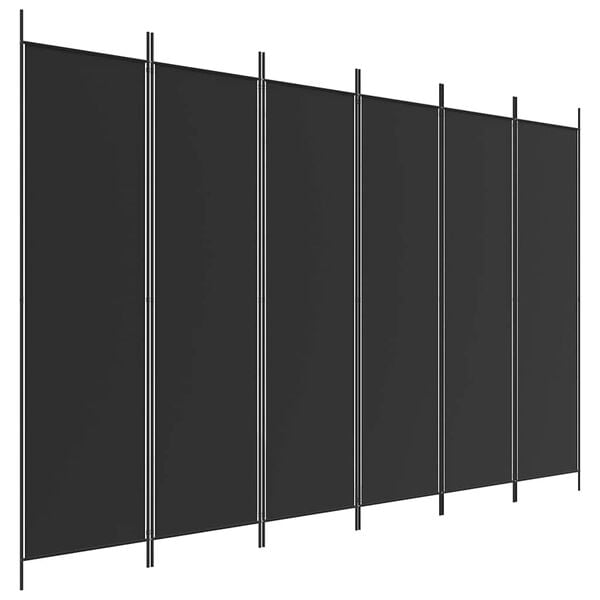 291171 - VIDAXL Ndarës Dhome me 6 Panele, Ngjyrë e Zezë 300x200 cm, Pëlhurë