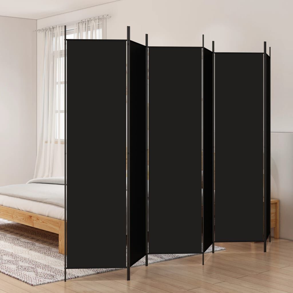 265175 - VIDAXL Ndarës Dhome me 6 Panele, ngjyrë e zezë, 300x200 cm, pëlhurë