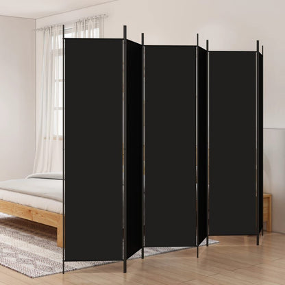 265175 - VIDAXL Ndarës Dhome me 6 Panele, ngjyrë e zezë, 300x200 cm, pëlhurë